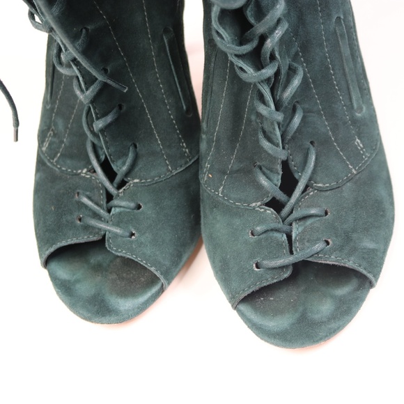 Jerome Dreyfuss Suede Peep-Toe Ankle Teal Lace Up Booties - Size 40 - Picture 6 of 6